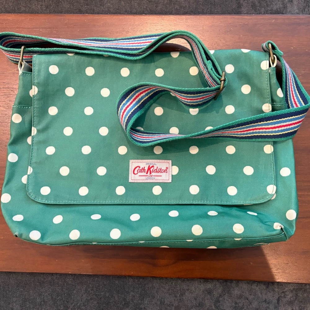 Cath Kidston Green and White Crossbody Bag with Polka Dots